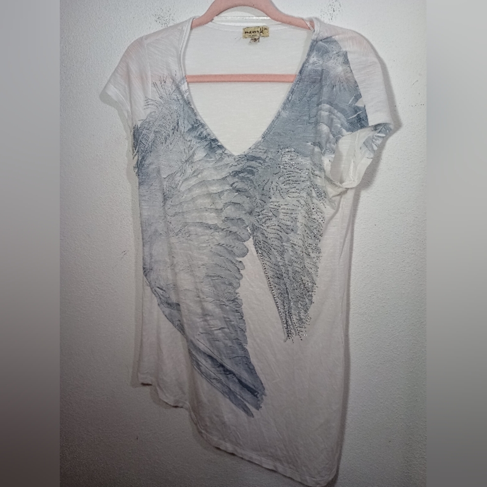 Women's White and Gray Feather Print‎ T-shirt Dress